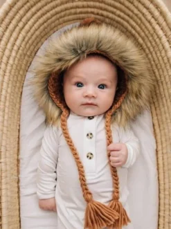 Fur Trimmed Bonnet, Pecan