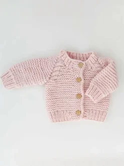 Garter Stitch Cardigan Sweater, Blush Pink