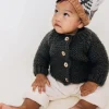 Garter Stitch Cardigan Sweater, Loden