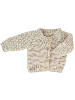 Garter Stitch Cardigan Sweater, Natural