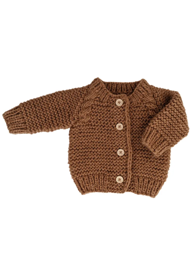 Garter Stitch Cardigan Sweater, Pecan