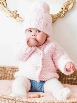 Garter Stitch Cardigan Sweater, Blush Pink