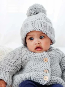 Garter Stitch Cardigan Sweater, Ice Grey