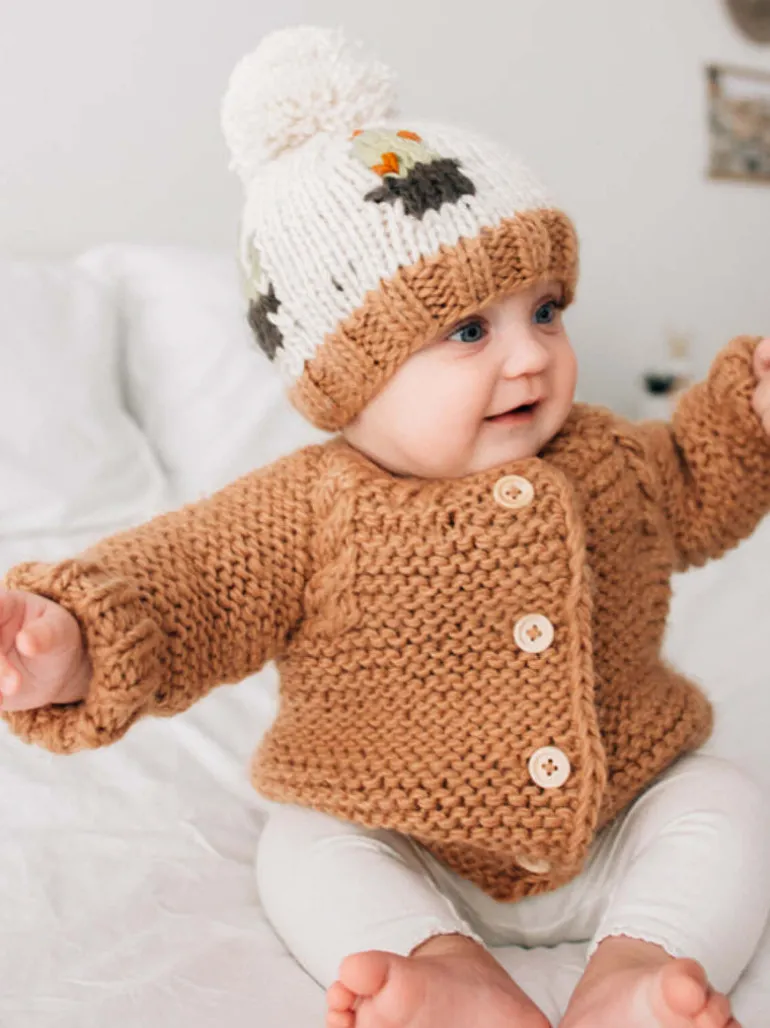 Garter Stitch Cardigan Sweater, Pecan