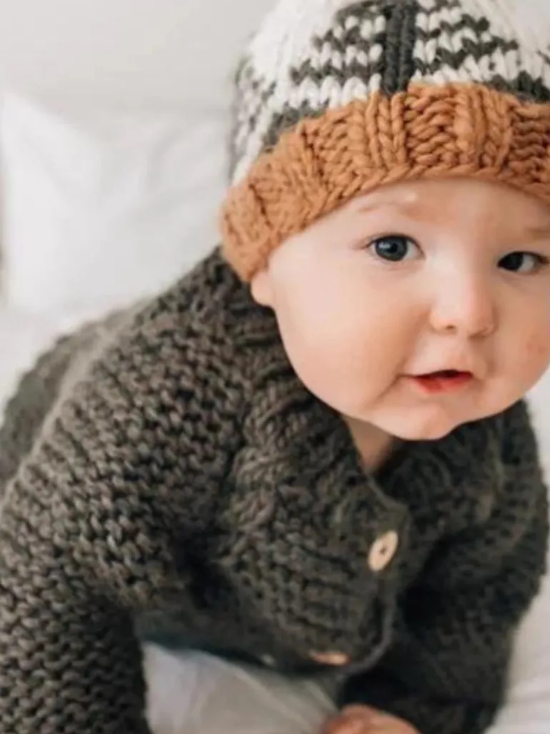 Garter Stitch Cardigan Sweater, Loden