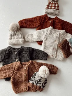 Garter Stitch Cardigan Sweater, Pecan