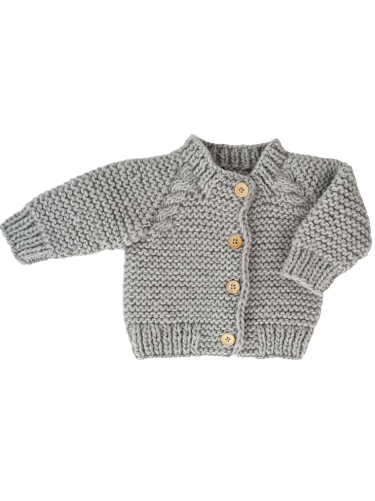 Garter Stitch Cardigan Sweater, Ice Grey