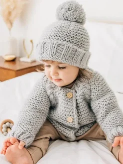 Garter Stitch Cardigan Sweater, Ice Grey