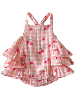 Gingham Cherries / Muslin Ruffle Sunsuit