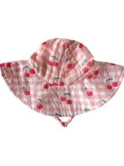 Gingham Cherries / Muslin Wide Brim Sunhat
