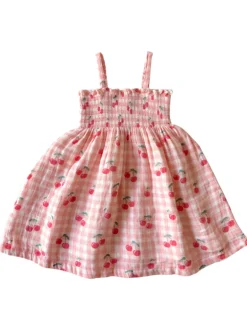 Gingham Cherries / Muslin Smocked Tube Dress