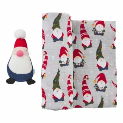Gnome Swaddle Blanket & Rattle Set
