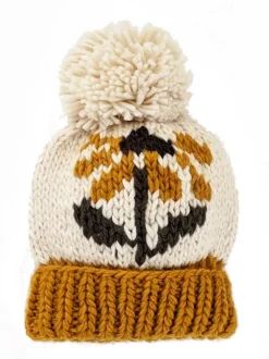 Gold Coneflower Knit Pom Hat