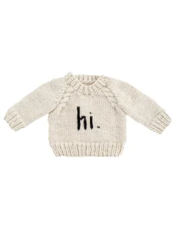 Hi. Crew Neck Garter Stitch Sweater, Black on Natural