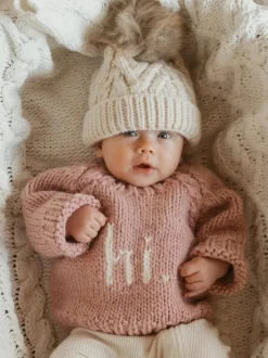 Hi. Crew Neck Knit Sweater, Rosy