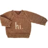 Hi. Crew Neck Knit Sweater, Pecan/Natural