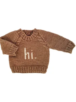 Hi. Crew Neck Knit Sweater, Pecan/Natural