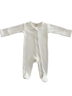 Ivory / Organic Ribbed Zip Footie