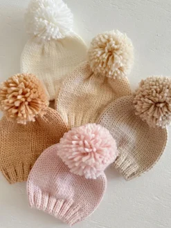 Jumbo Pom Knit Hat, Cream