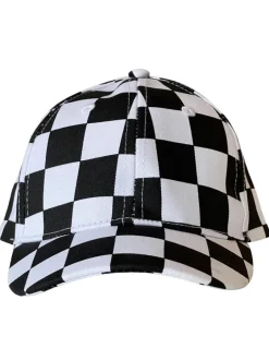Kids Baseball Hat, Black Checkerboard