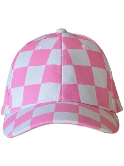 Kids Baseball Hat, Pink Checkerboard