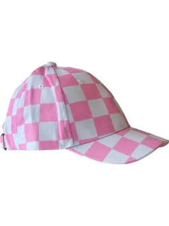Kids Baseball Hat, Pink Checkerboard