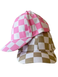 Kids Baseball Hat, Pink Checkerboard