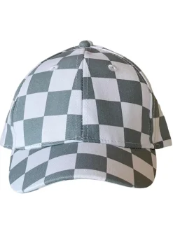 Kids Baseball Hat, Stone Blue Checkerboard