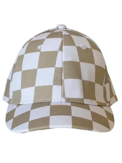 Kids Baseball Hat, Tan Checkerboard