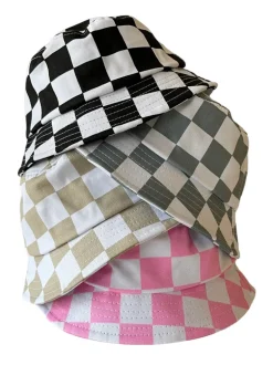 Kids Bucket Hat, Tan Checkerboard