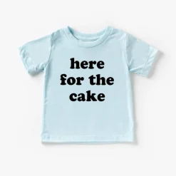 Kid's Graphic Short Sleeve Tee, Here for the Cake Ice Blue/Black