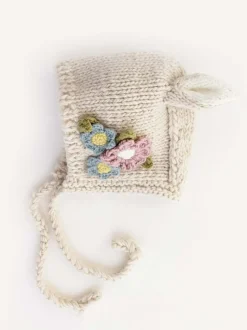 Knit Bunny Bonnet, Natural Flowers