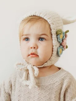 Knit Bunny Bonnet, Natural Flowers