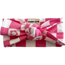 Knot Bow, Pink Flower Checkerboard