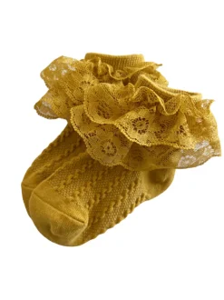 Lacey Ruffle Socks, Yellow