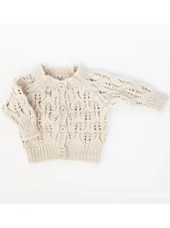 Leaf Lace Cardigan Sweater, Natural