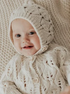 Leaf Lace Cardigan Sweater, Natural