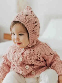 Leaf Lace Cardigan Sweater, Rosy