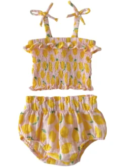 Lemon Sorbet / Muslin Smocked Ruffle Top & Bloomer
