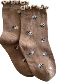 Lettuce Edge Socks, Beige Flower