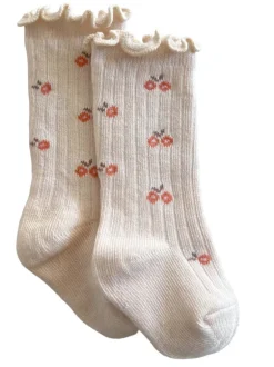 Lettuce Edge Socks, Ivory/Pink Floral