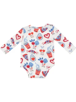 Long Sleeve Bodysuit, Love You Foodie Much Blue