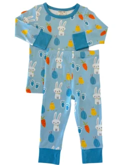 Long Sleeve 2-Piece Set, Blue Easter Bunny