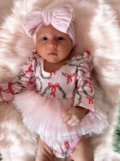 Long Sleeve Tutu Bodysuit, Wreath Pink