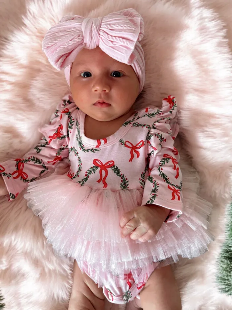 Long Sleeve Tutu Bodysuit, Wreath Pink