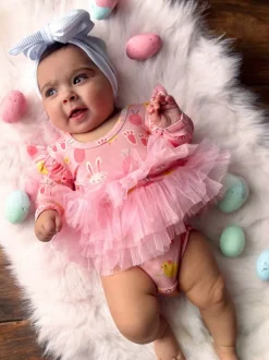 Long Sleeve Tutu Bodysuit, Pink Easter Bunny