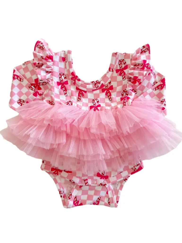 Long Sleeve Tutu Bodysuit, Cotton Candy Candy Cane
