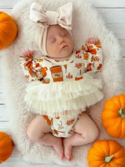 Long Sleeve Tutu Bodysuit, Pumpkin Spice Latte