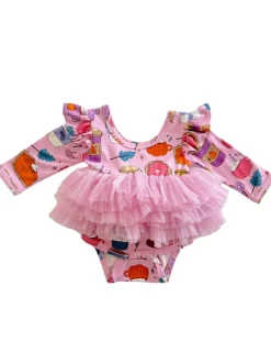 Long Sleeve Tutu Bodysuit, Pumpkin Spice Latte Pink