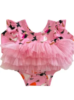 Long Sleeve Tutu Bodysuit, Broomstick Friends Pink